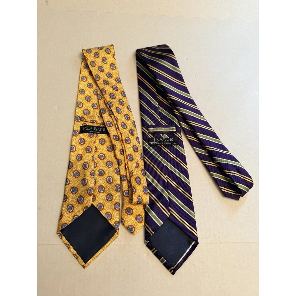 Lot of 2 Jos A Bank Ties 100% Silk Gold & Purple Stripe One Made In Italy